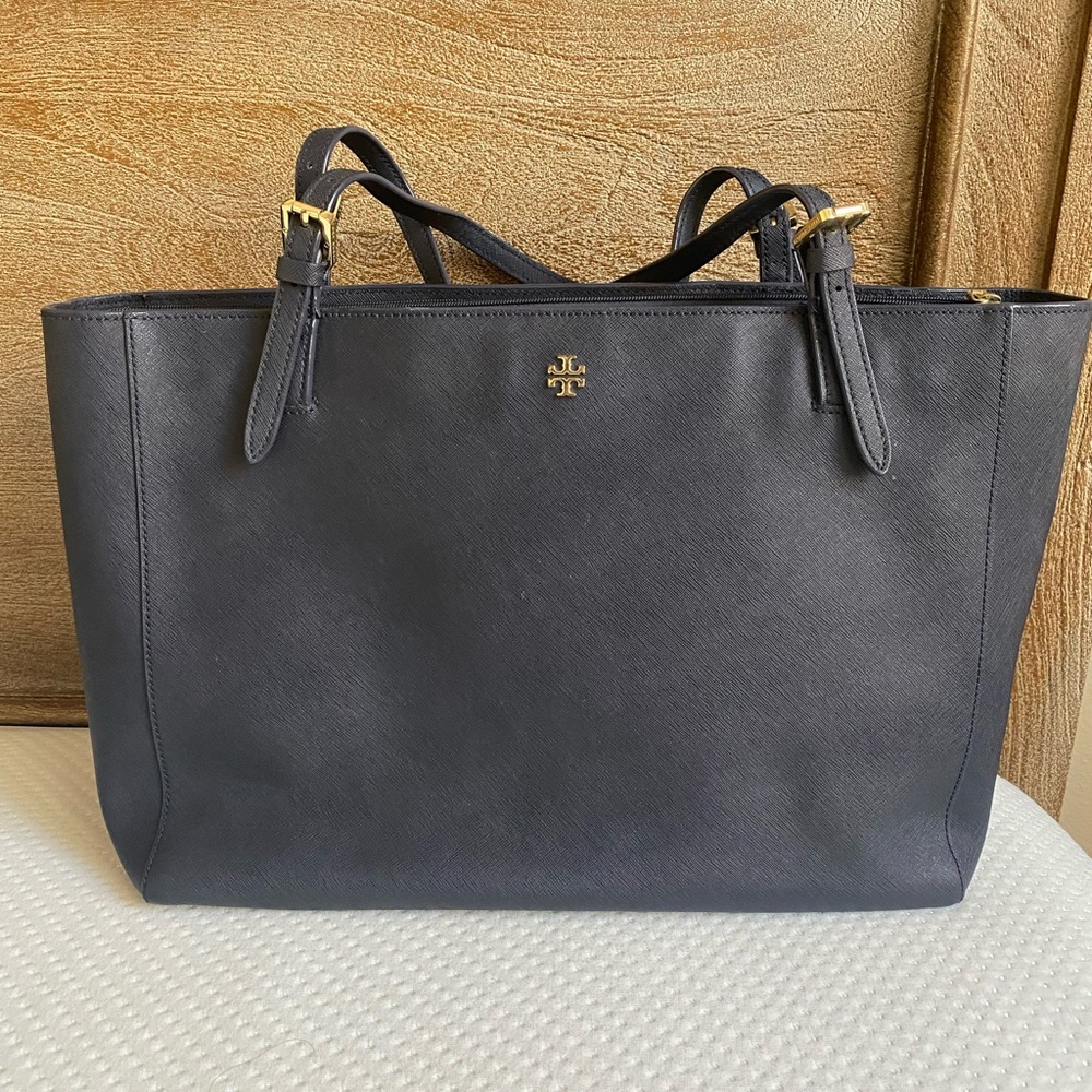 Used Navy Blue Tory Burch York Buckle Tote